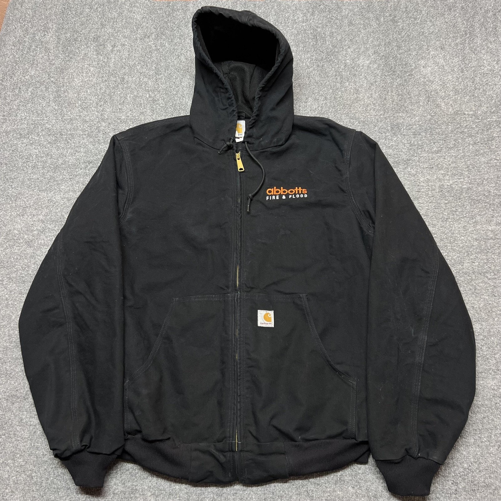 Carhartt Jacket Mens Lt Black Hooded Canvas Insulated Work Usa Bomber J131 Blk